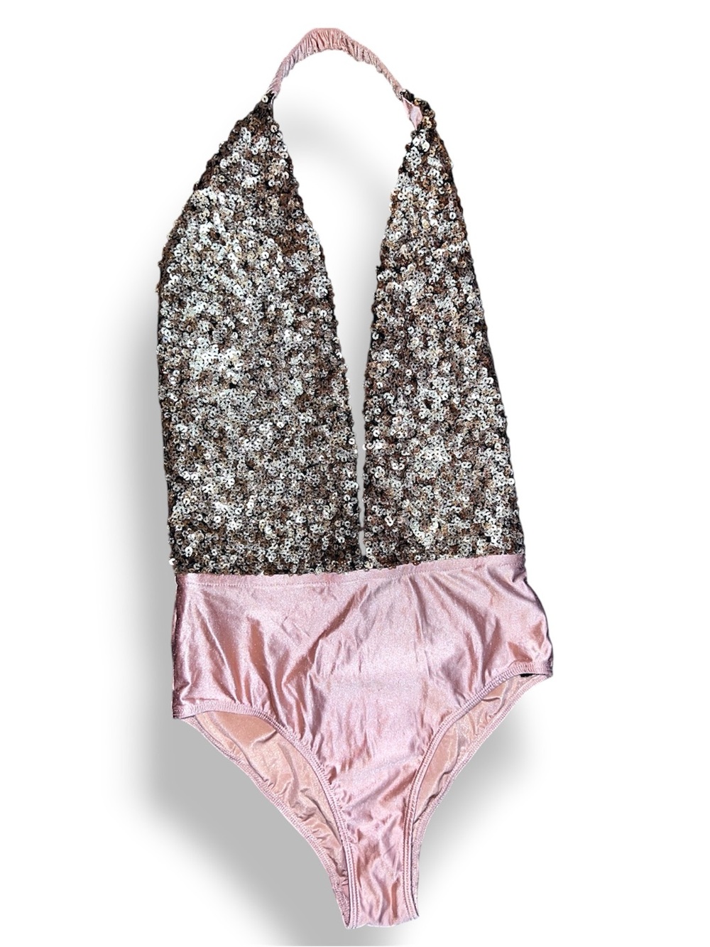Urban Outfitters Sequin Halter One-Piece Swimsuit in Silver and Pink